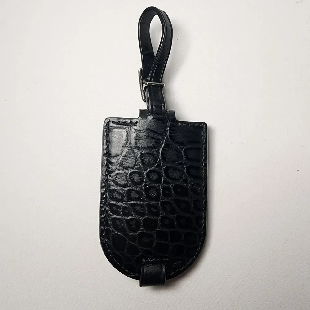 Tumi Briefcase Luggage Tag Croc Leather Black Silver